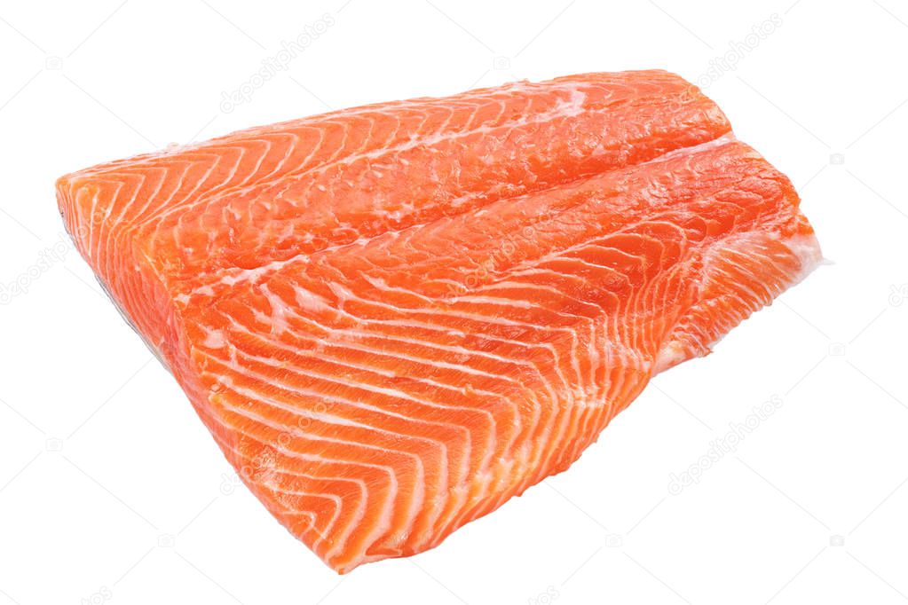 Fillets of salmon on white background isolated closeup view witch clipping path