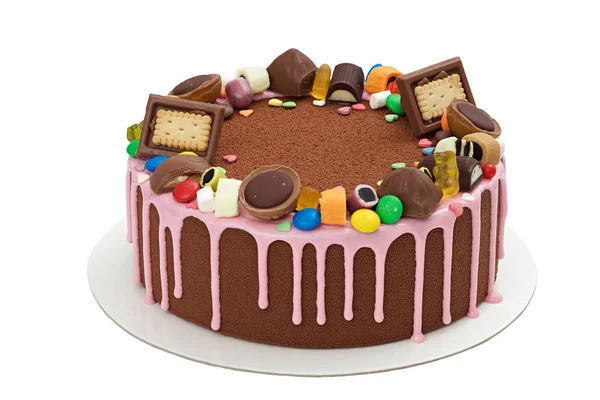 子供のホワイト チョコレートのムースケーキ背景分離で飾られたお菓子やビスケット — ストック写真