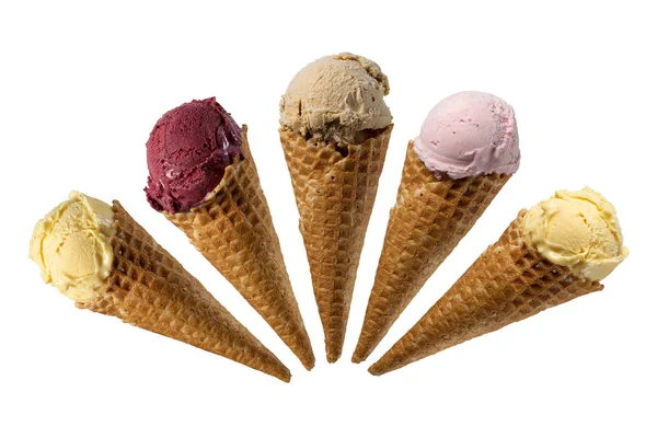 冰淇淋锥收集隔离在白色 — 图库照片