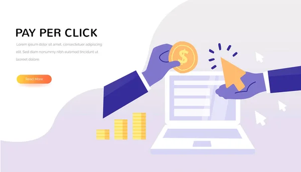 Adverteerder betaalt een Publisher-PPC. creatieve zakelijke illustratie in platte stijl voor uw ontwerp. Pay-per-click-vector concept. — Stockvector