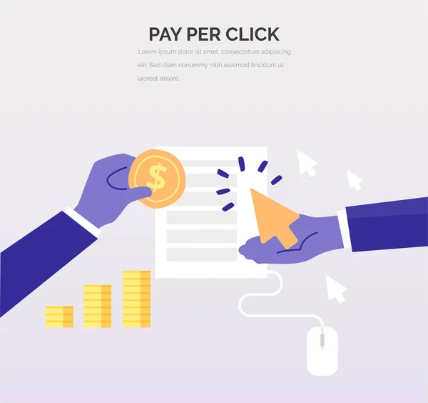 Adverteerder betaalt een Publisher-PPC. creatieve zakelijke illustratie in platte stijl voor uw ontwerp. Pay-per-click-vector concept. — Stockvector