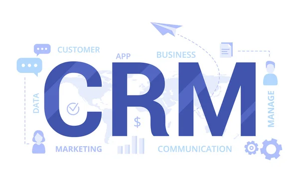 Crm の概念、クライアントとの仕事上のデータの組織。顧客関係管理のベクトル図. — ストックベクタ