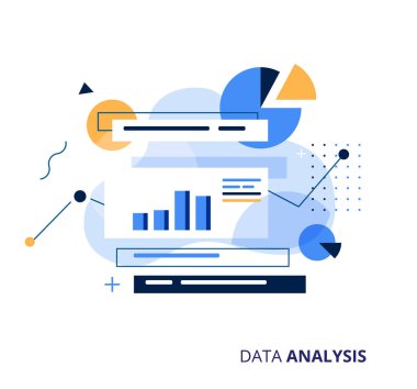 Data Analysys iş vektör illüstrasyon. Bilgi depolama, analiz ve işleme konsepti.