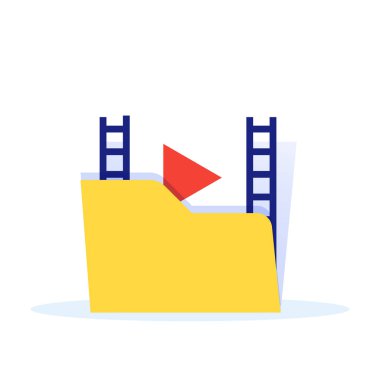 Medya vektörü düz simgesi olan klasör. Vlogging kavramı