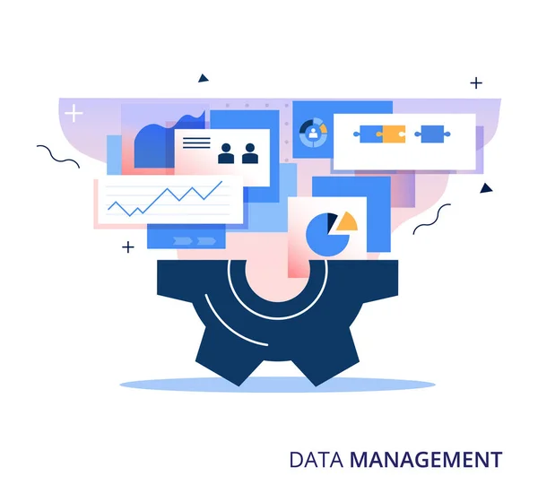 Illustrazione astratta del vettore di business della gestione dei dati. Concetto di conservazione, analisi, protezione e trattamento delle informazioni . — Vettoriale Stock