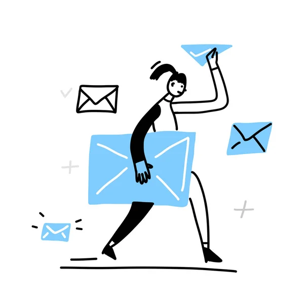 A woman are sending messages. Hand drawn illustration, messenger  concept — Stock Photo, Image
