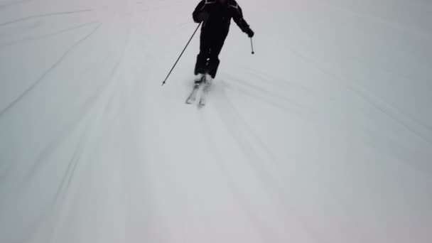 スキーヤー、坂を下って行く — ストック動画