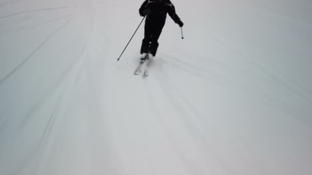 Skiër naar beneden de helling — Stockvideo