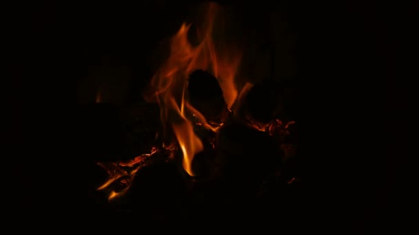 Le feu brûle dans la cheminée. Cheminée pleine de bois de chauffage et de feu — Video