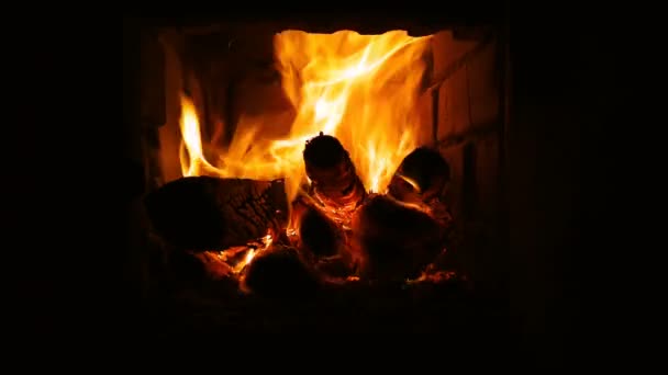 Φωτιά καίγεται στο τζάκι. Τζάκι γεμάτο φωτιά και φωτιά — Αρχείο Βίντεο