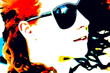 Gözlüklü pop sanat kadını. Stil suluboya