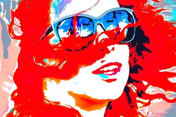 Pop Art Frau mit Brille. Stil Aquarell — Stockfoto