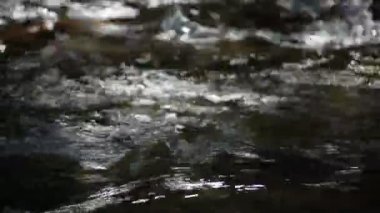 Dağ nehri akıntısı dalgası. Çevredeki ses odasını rahatlatmak için arka plan. Su akışının rahatlatıcı sesine sahip doğa konsepti