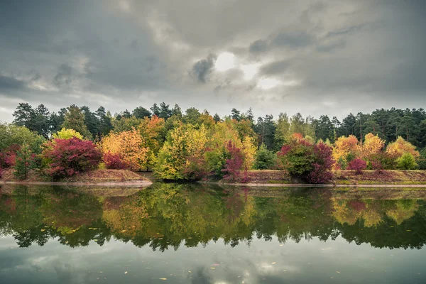 Multicolor Herfst Landschap Prachtig Uitzicht Het Park Met Reflectie Het — Stockfoto