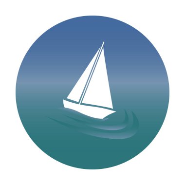 Yat vektör simgesine dalgalar, beyaz ve mavi