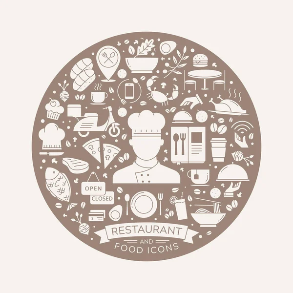 Illustrazione Della Cucina Con Elementi Icone Alimentari Elemento Design Rotondo — Vettoriale Stock