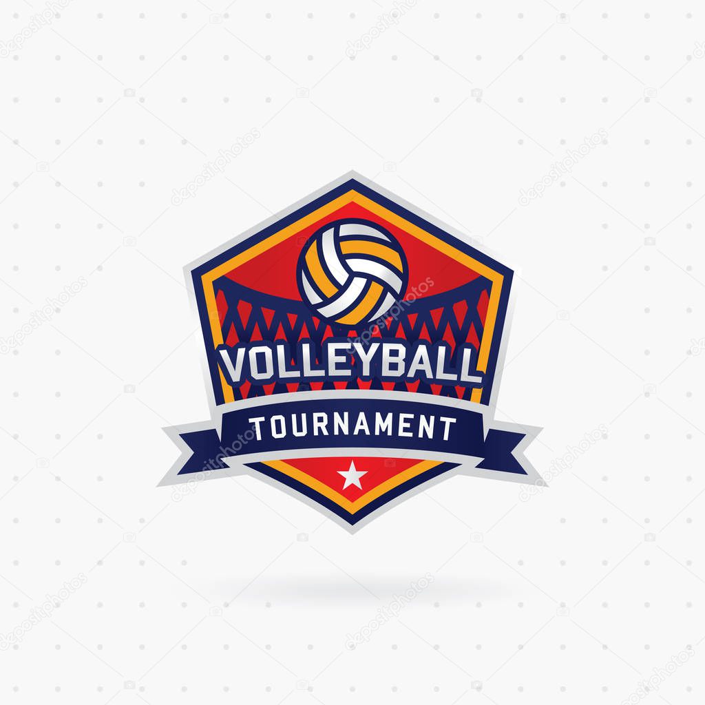 Vector Volleyball tournament logo with ball, Sport badge for tournament or championship