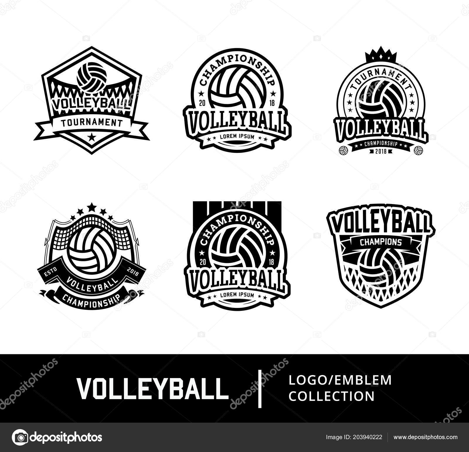Volleyball championship logo, emblem, icons, designs templates with  volleyball ball and shield on a light background Stock Vector