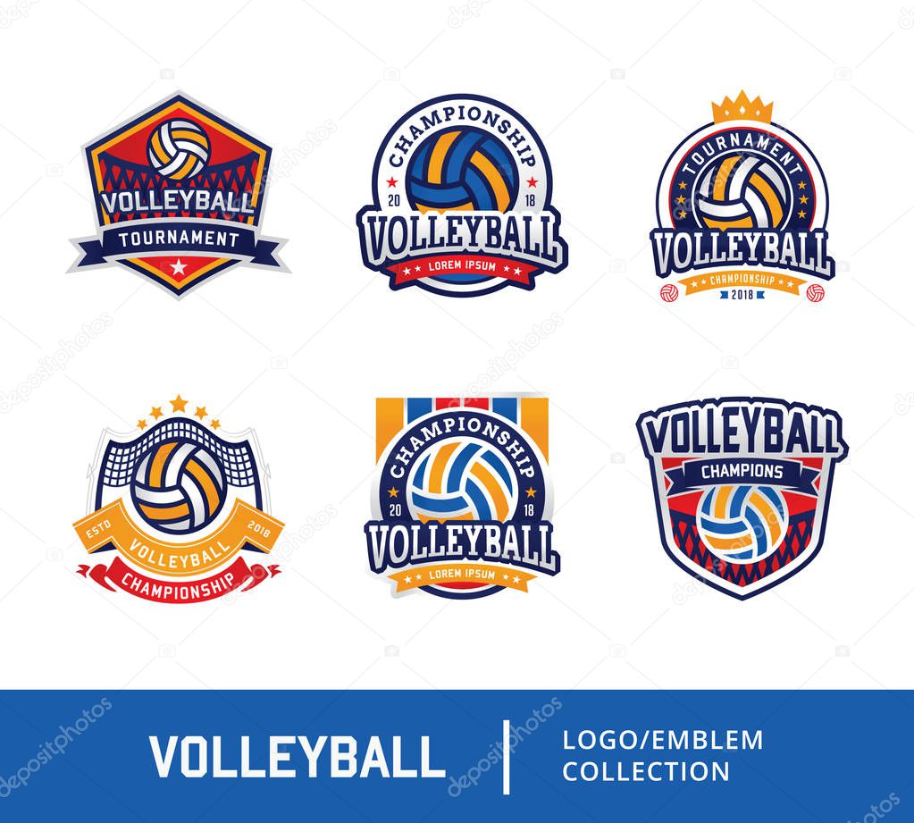 Set of Volleyball badge design logo emblem, Sport emblem insignia templates collection on a light background