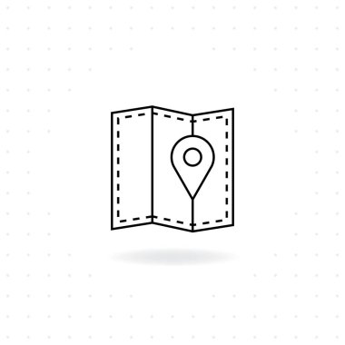 Harita simgesi, gölge, vektör harita kamp ve açık hava faaliyetleri için siyah ince çizgi harita simgesi