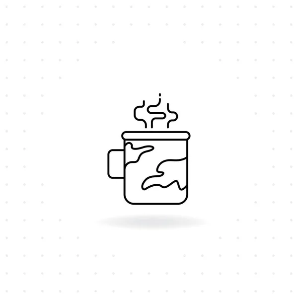 黒の細い線に熱いカップ アイコン キャンプ 野外活動の影 ベクトルのコーヒーや紅茶のカップとマグカップ — ストックベクタ