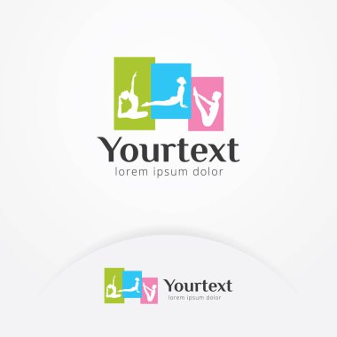 Yoga duruş logosu, bazı yoga pozlar siluetleri vektör çizimleri. Jimnastik ve yoga logo şablonu