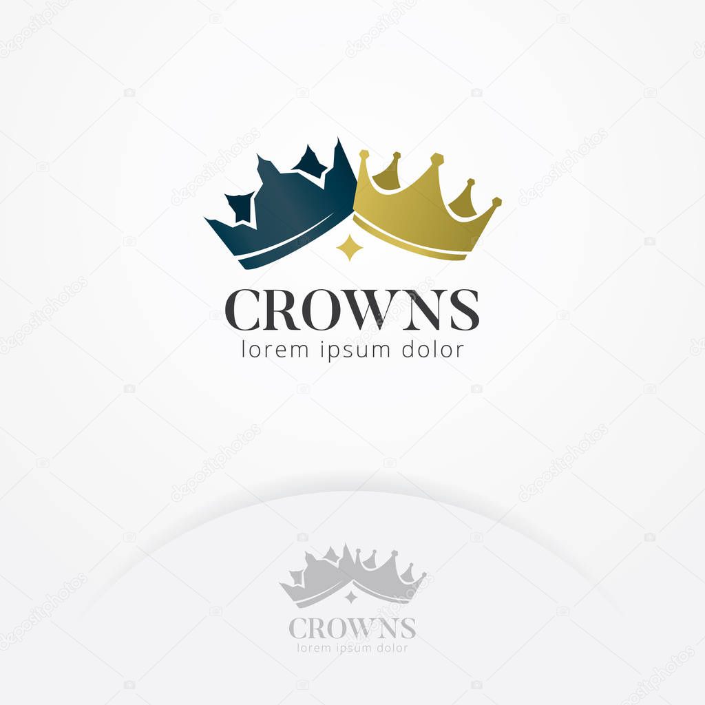 Crown of kings and queens logo, The crown king and queen vector symbol of the kingdom and victory. Kingdom vector logo template