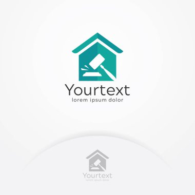 Açık artırma ve mahkeme logo tasarımı, iş teklif ve açık artırma evi ve çekiç ile vektör çizimi. Vektör logo şablonu