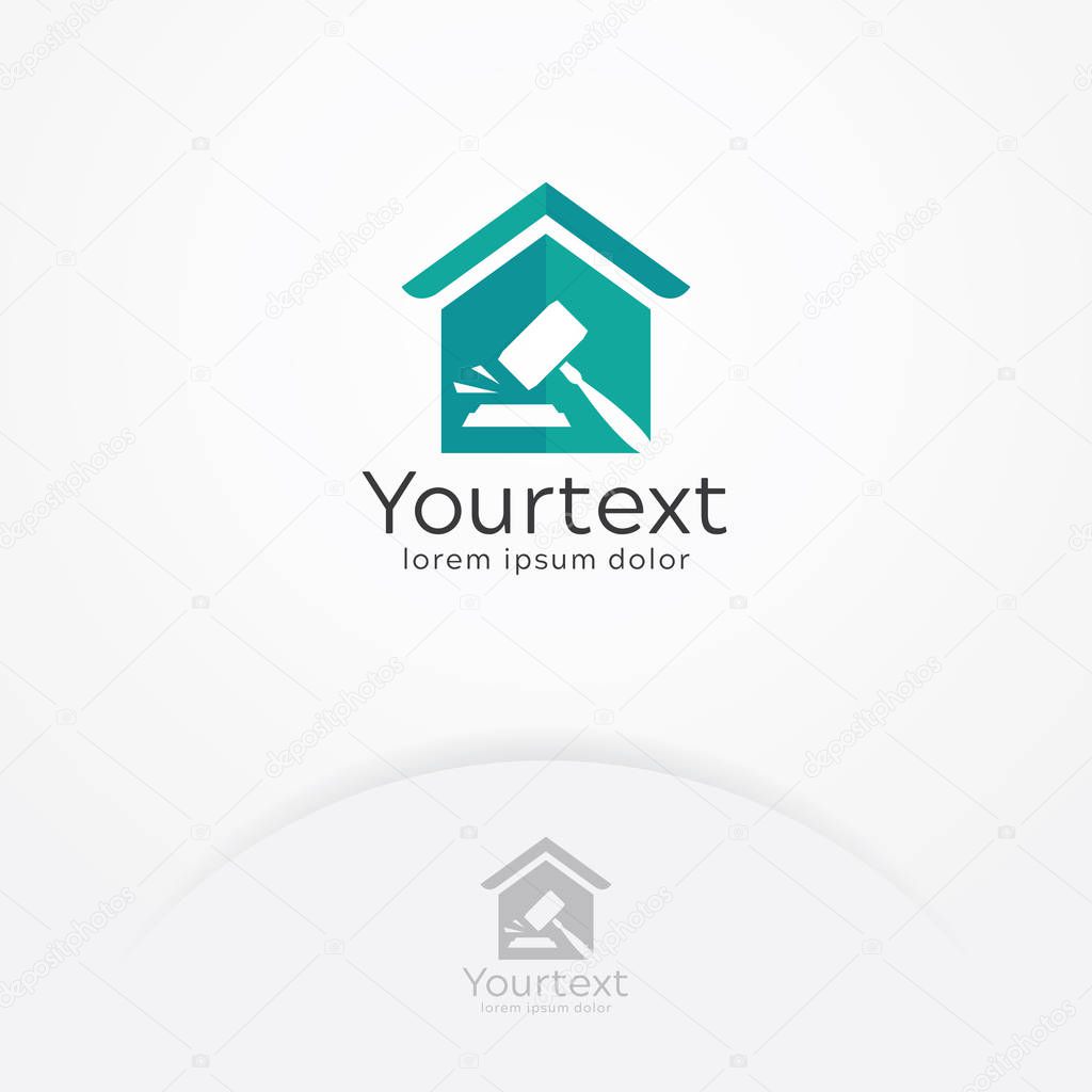Auction and court logo design, Vector illustration of business bidding and auction with house and hammer. Vector logo template