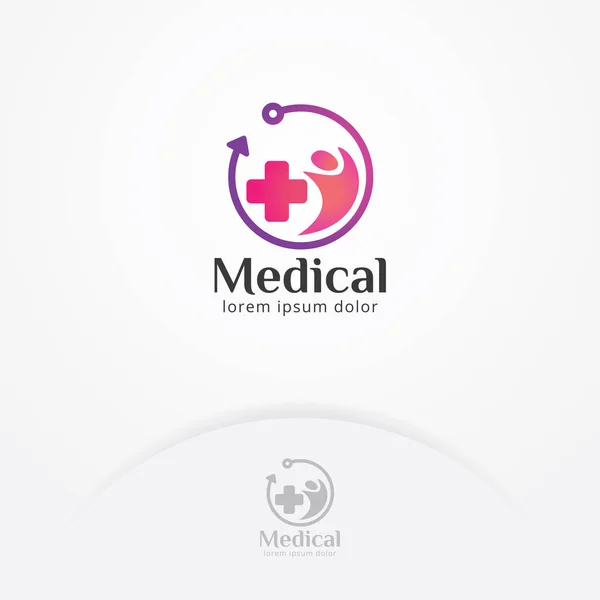 Projeto Médico Logotipo Centro Símbolo Médico Com Setas Pessoas Modelo — Vetor de Stock