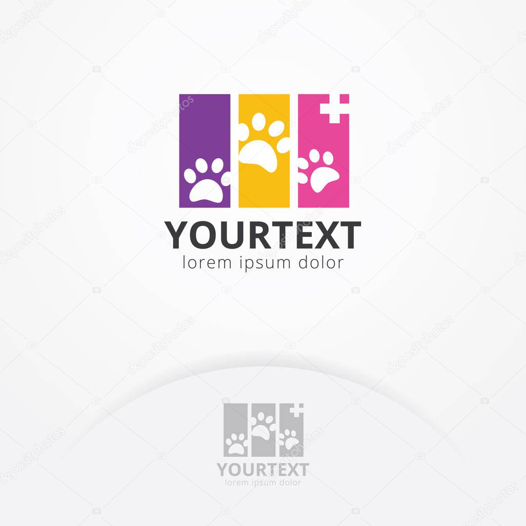 Animal health logo, animal health logo with silhouettes of pet paw. Pet care logo template