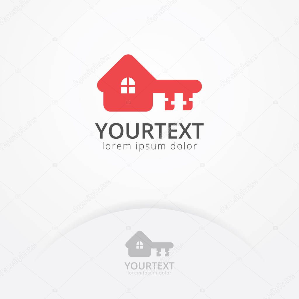 House key logo, Logo home security with key shape. Protection house logo template