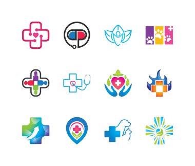 Logo sembol koleksiyonları tıbbi ve sağlık. Sağlık ve bakım yaratıcı logoları koleksiyonu. Sadaka ve tedavi logo şablonu