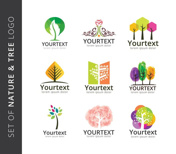 Set Nature Tree Logo Designs Various Organic Nature Logos Plant — Stock Vector