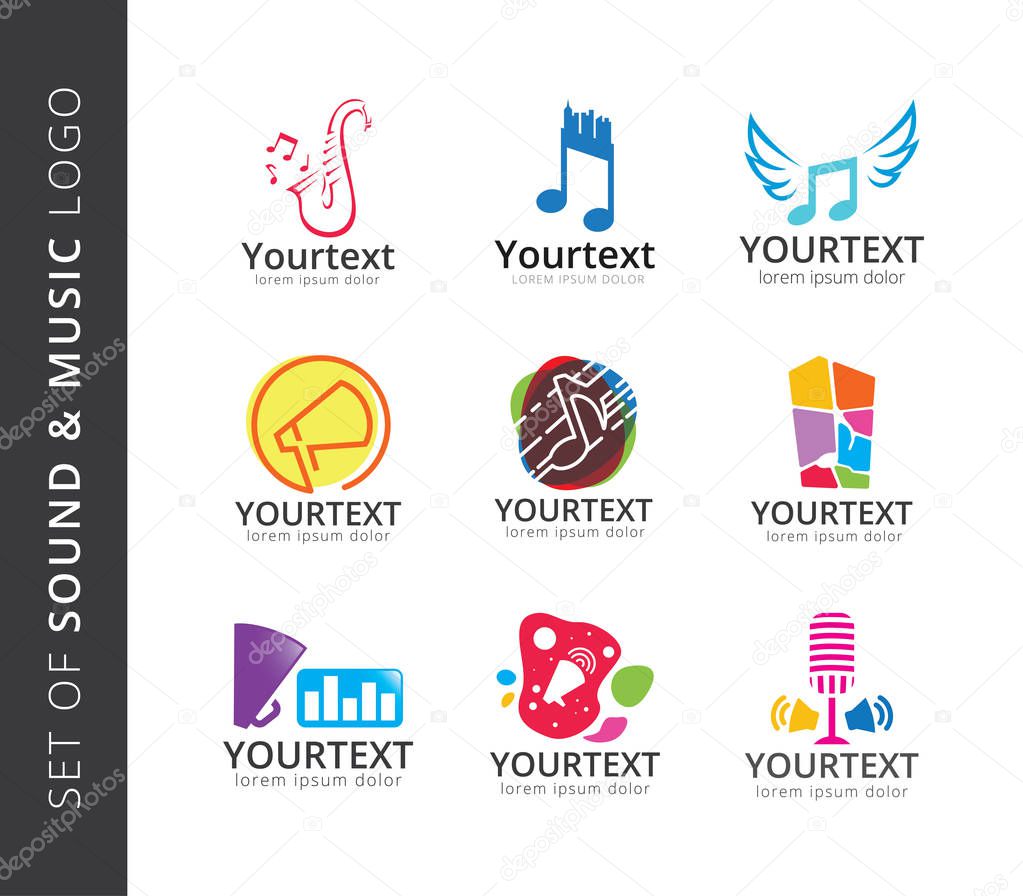 Set of sound and music logo. Collection of music logos, Audio logo template