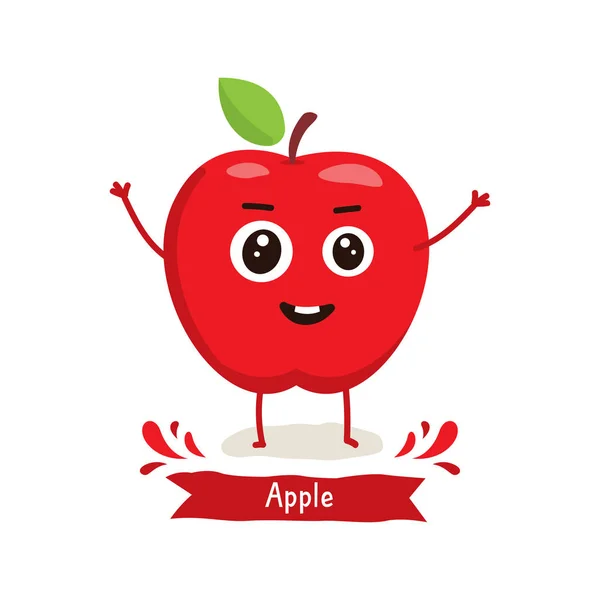 Roztomilý Znak Apple Apple Kreslené Vektorové Ilustrace Roztomilý Ovoce Vektor — Stockový vektor