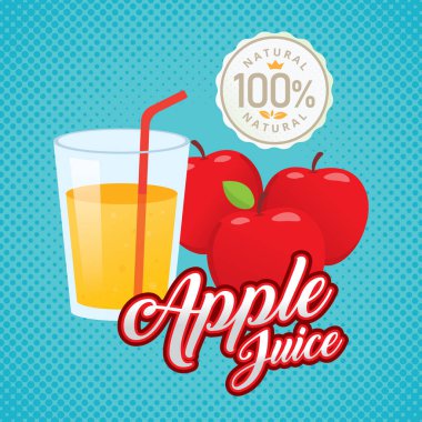 Elma suyu vektör. Vintage apple etiket tasarım. Retro elma afiş tasarımı. Vintage taze elma suyu vektör çizim