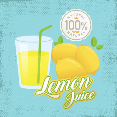 Limon suyu vektör. Vintage limon etiket tasarımı. Retro limon afiş tasarımı. Vintage taze limon suyu vektör çizim