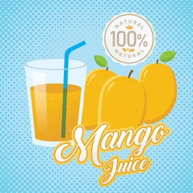 Mango suyu vektör. Vintage mango etiket tasarımı. Retro mango afiş tasarımı. Vintage taze mango suyu vektör çizim