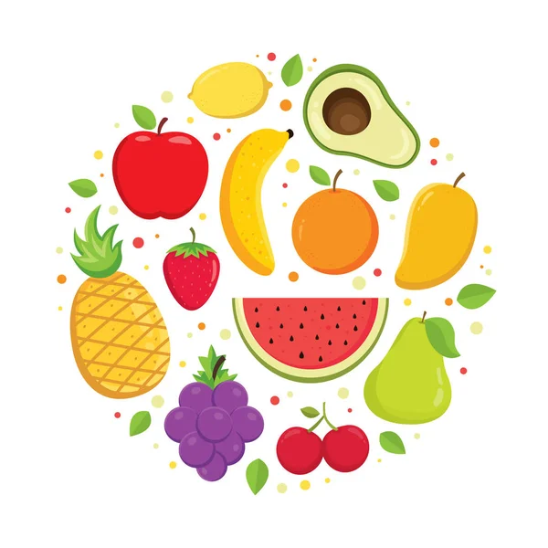 Conjunto Colorido Vector Frutas Dibujos Animados — Vector de stock