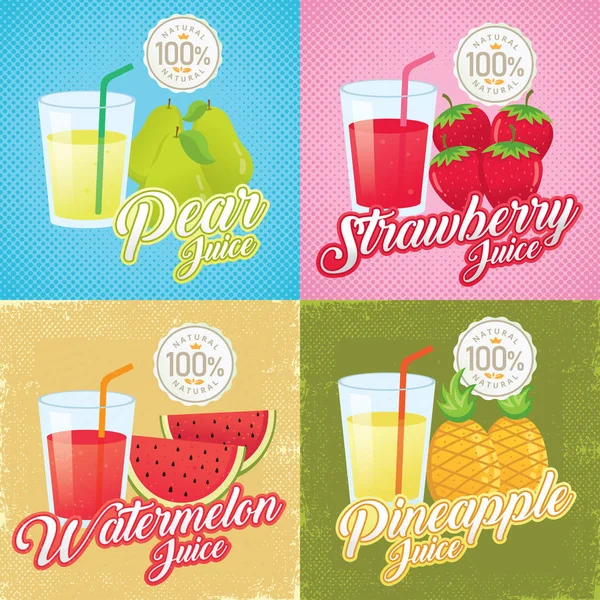 Vintage Gyümölcs Juice Illusztráció Retro Plakát Vektor Címke Illusztráció — Stock Vector