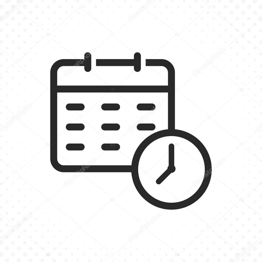 Calendar and clock icon. Calendar icon in trendy flat line style, Icon of date, time and organizer