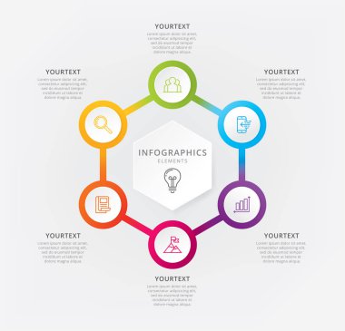 Vektör altıgen grafik şablonu. Vektör çizim infographics altı seçenekleri. Infographic, iş işlem, sunum, altıgen grafik öğeleri için vektör öğeleri