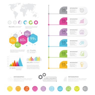 İş Infographic öğeleri. Modern infochart, pazarlama grafik ve diyagram bar grafikler. İş zaman çizelgesi öğeleri şablonu, vektör çizim