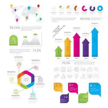 Zaman çizelgesi Infographic şablon kümesi. Diyagramları ve istatistik sunu. İş zaman çizelgesi öğeleri şablonu. İş akışı düzeni, afiş, diyagram, numarası seçenekleri, web tasarım için kullanılabilir