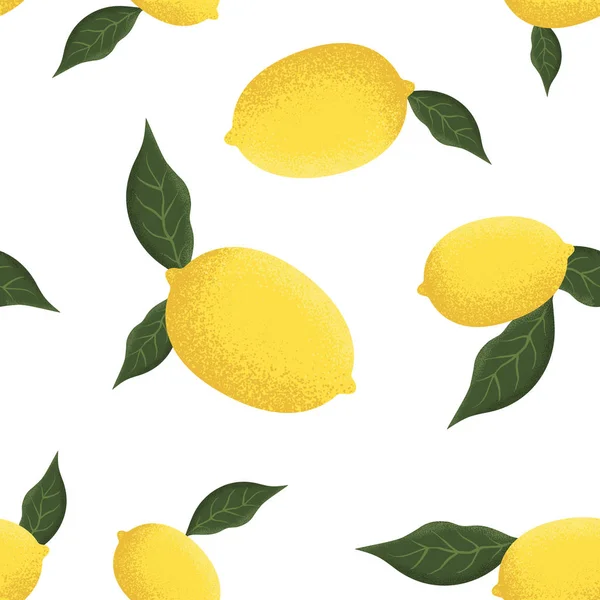 Tropical seamless pattern with yellow lemons. Lemons with leaves seamless pattern vector illustration. Fruit repeated background