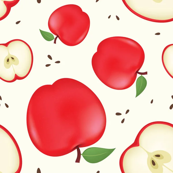 Vector Apple Seamless Pattern Fresh Apple Background Seamless Background Red — Stock Vector