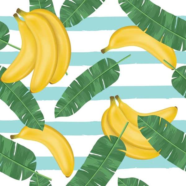 Banane Modello Senza Cuciture Con Foglie Banana Modello Senza Cuciture — Vettoriale Stock