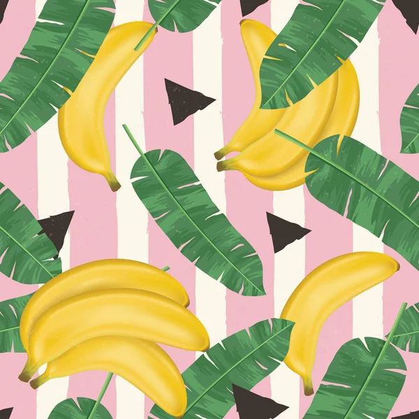 Модный Бесшовный Узор Банановыми Листьями Бананами Бесшовный Рисунок Банановыми Листьями — стоковый вектор