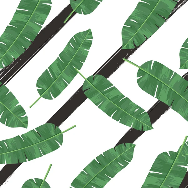 Nahtloses Tropisches Muster Mit Bananenblättern Bananenblätter Tropische Vektorgrüne Blätter Nahtloses — Stockvektor